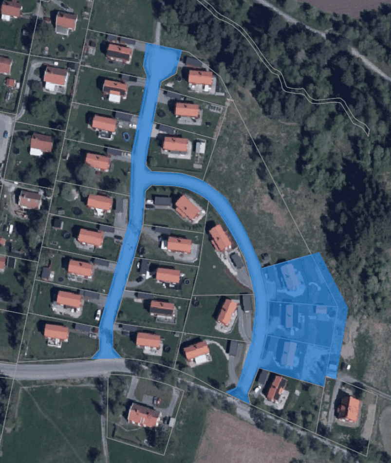 Planområdet markerad på ett ortofoto